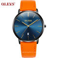 Men Hand Watch Luxury Brand OLEVS 5869 Quartz WristWatch Power Reserve Water Resistant Feature Genuine Leather Clock